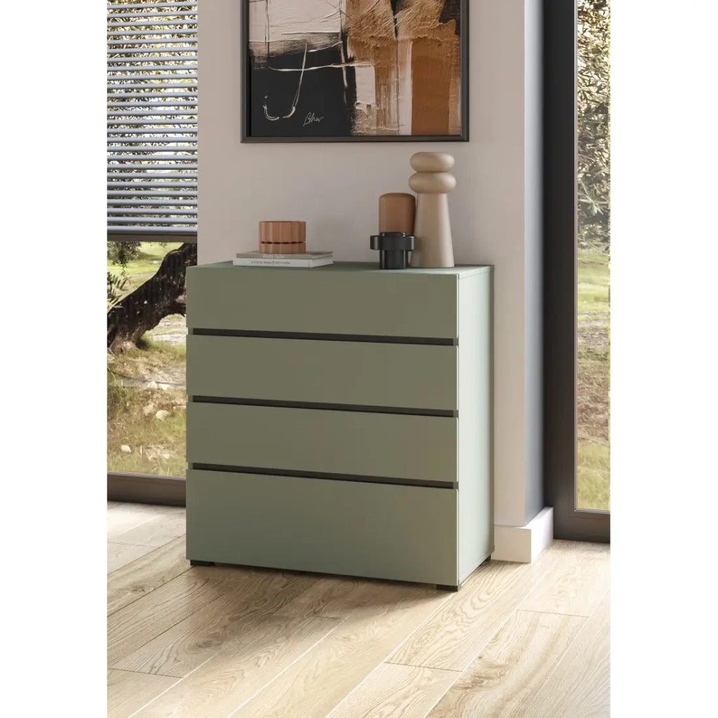 Cassettiera HAVANA – 4 cassetti – Colore verde salvia e nero – Stile moderno e contenitore compatto
