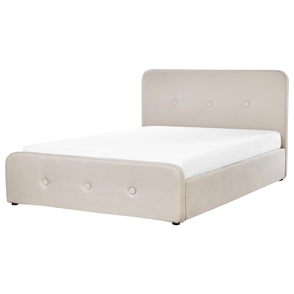 Letto a doghe Tessuto in poliestere beige Gambe in legno imbottite Pouf contenitore King Size Design moderno