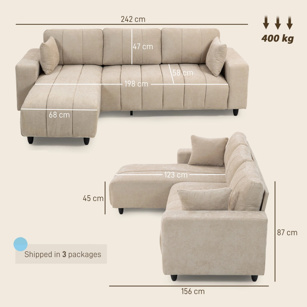 Divano angolare reversibile 3 posti con chaise longue ¨C zephmum ¨C beige 242x156x87