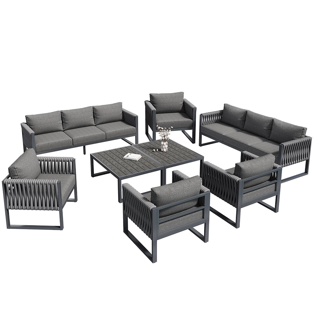 Set da giardino 10 posti - Xylo - Piedi regolabili, cuscini, struttura in acciaio inossidabile, grigio
