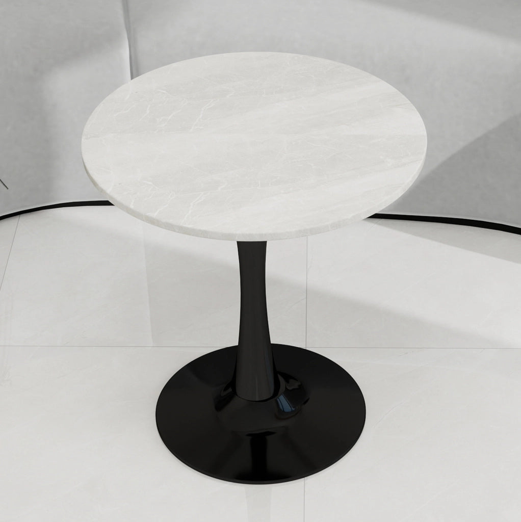 Tavolino rotondo in marmo artificiale nero e bianco 77;5x77;5x15;5 cm; design moderno