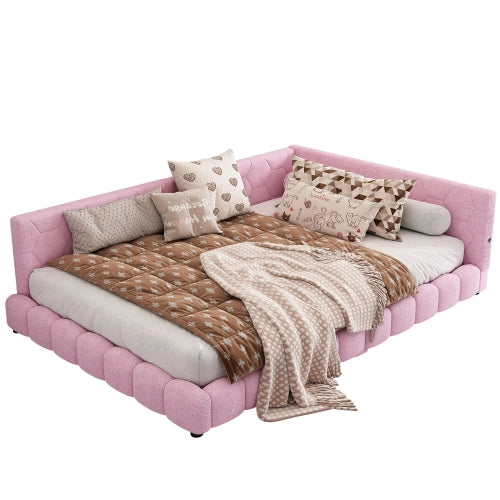 Letto daybed 140x200 cm con rete a doghe; luce LED regolabile; USB e Type-C; rosa