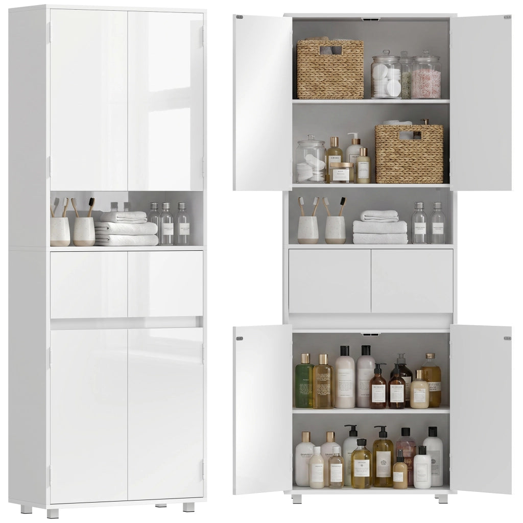 Mobile Alto da Bagno Slim Bianco Lucido con Cassetti e Ripiani