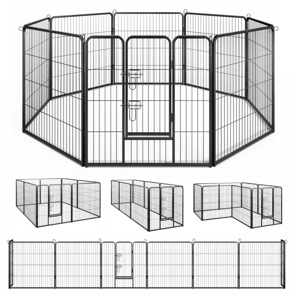 Recinto per cani interno o esterno con 8 pannelli altezza 80cm, Recinzione portatile pieghevole in metallo Nero-Cancelli