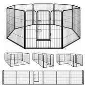 Recinto per cani interno o esterno con 8 pannelli altezza 80cm, Recinzione portatile pieghevole in metallo Nero-Cancelli