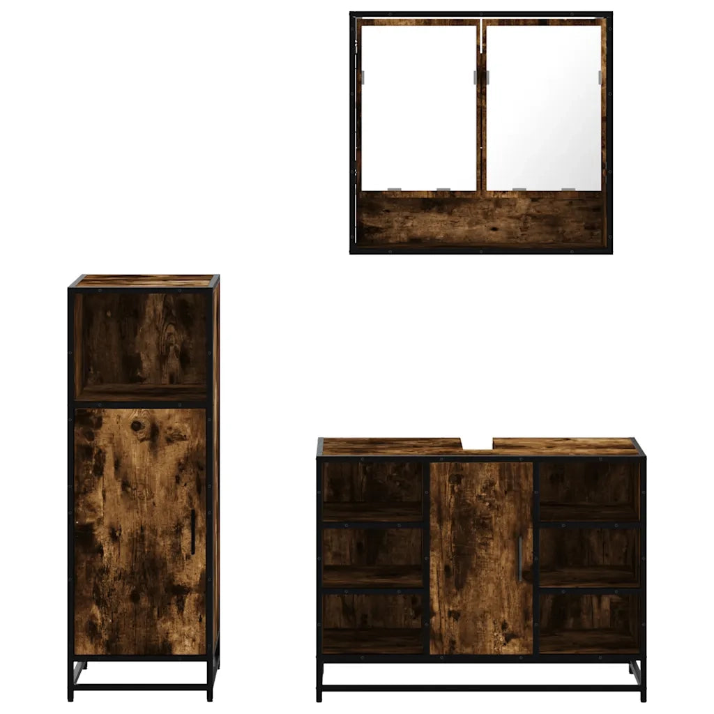 vidaXL Set Mobili da Bagno 3 pz Rovere Fumo in Legno Multistrato