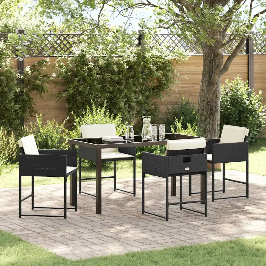 Set da Pranzo per Giardino 5 pcs Nero polyrattan