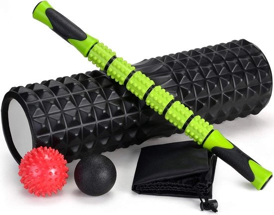 Set di Foamroller 5 pezzi - con Spazzola per Muscoli Leggera e 2 Palloni di Massaggio - Alta Densità per Fisioterapia - Trasmettitori di Tessuto Profondo - Alleviamento del Dolore - Rilascio Miofasciale