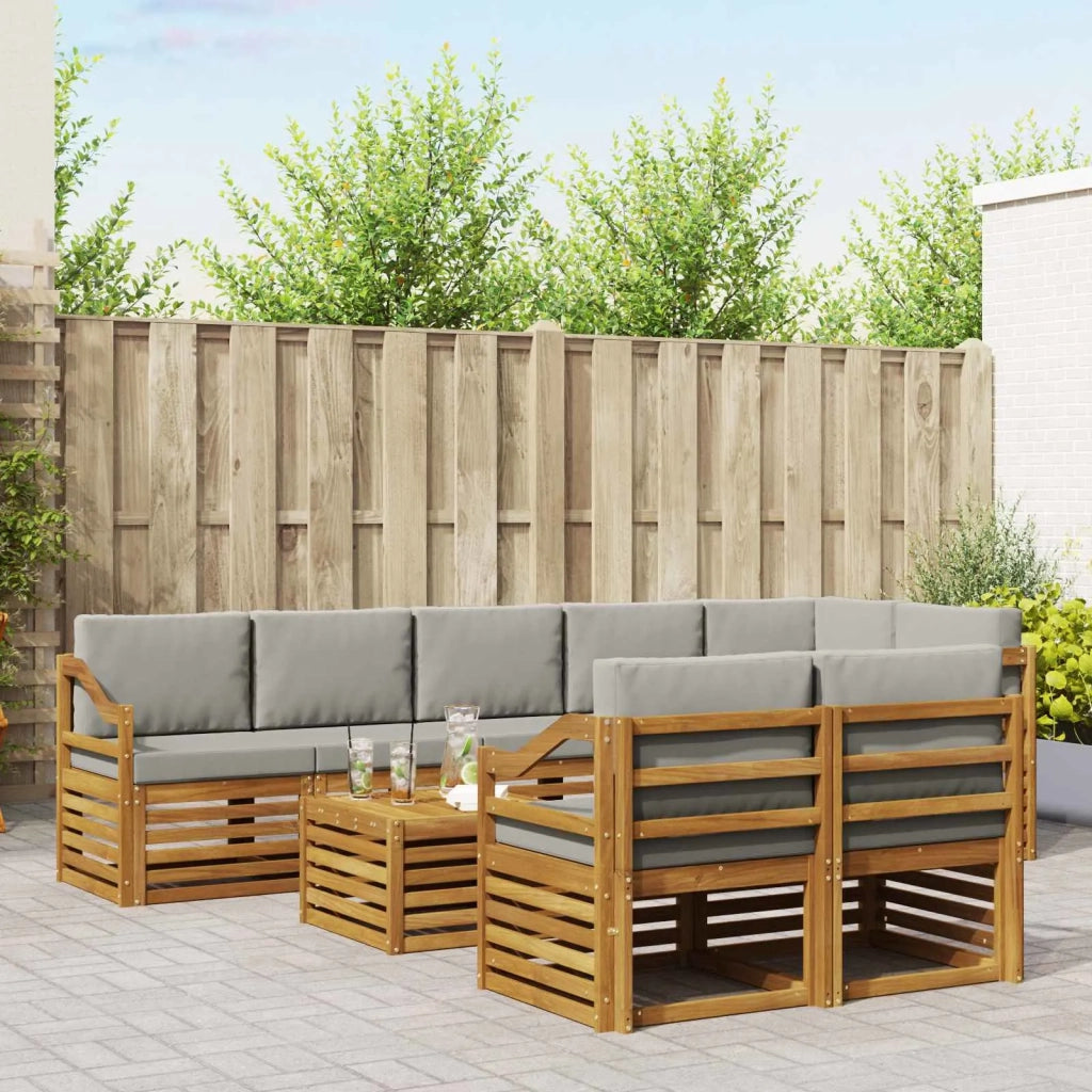 Set divani con cuscino 9 pcs Grigio Naturale e Chiaro 3375066