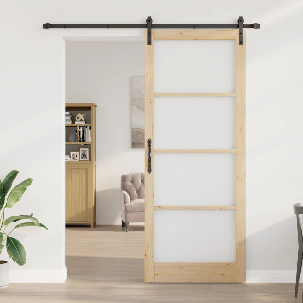 Porta Scorrevole  con Kit di Accessori 'ORKDAL'Legno Massello e Vetro