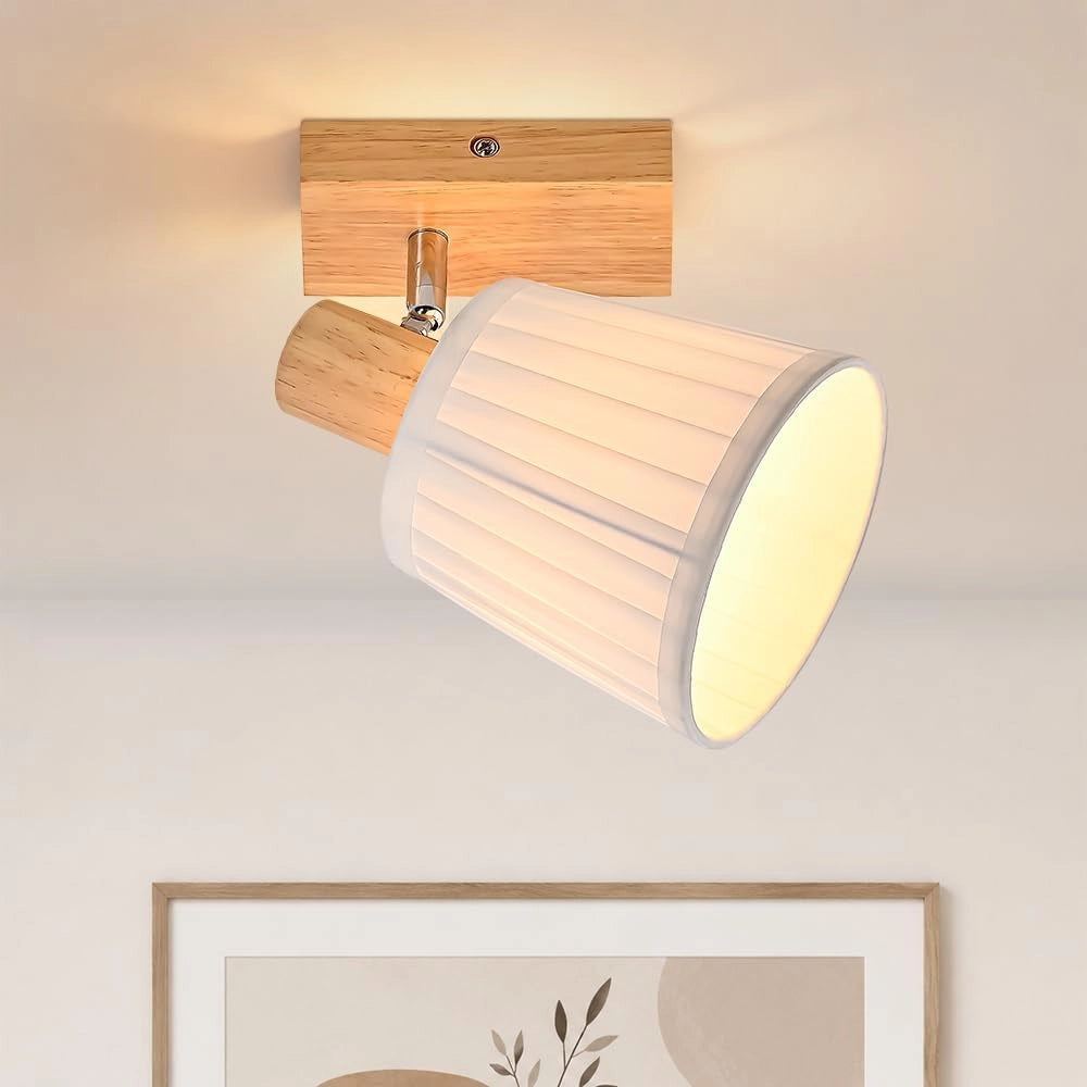 ZMH Faretto da soffitto 1 Luce Legno E14 Vintage Tessuto Retro per Cucina Camera Soggiorno Senza Lampadina