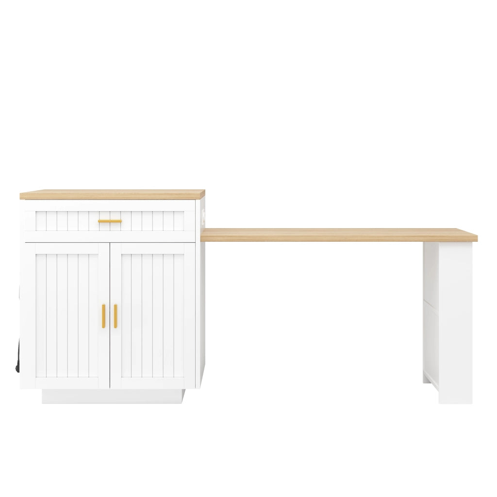 Carrello da cucina estensibile con presa integrata; 1 cassetto; ante e ripiani regolabili; per cucina; 121;5 × 70 × 92 cm