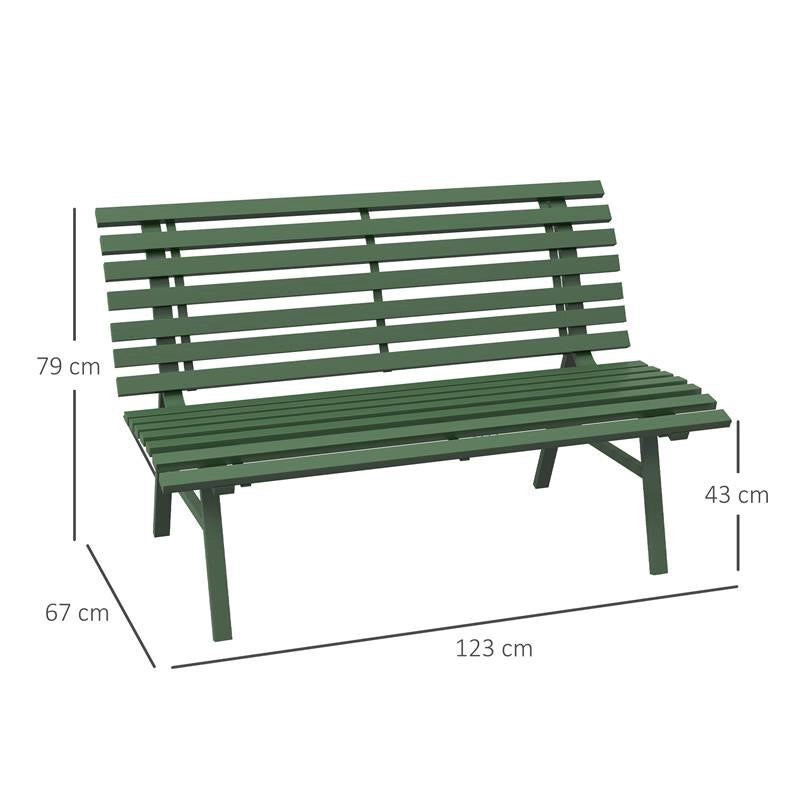 PANCHINA DA ESTERNO IN ALLUMINIO A 2 POSTI A DOGHE, 123X67X79CM, VERDE