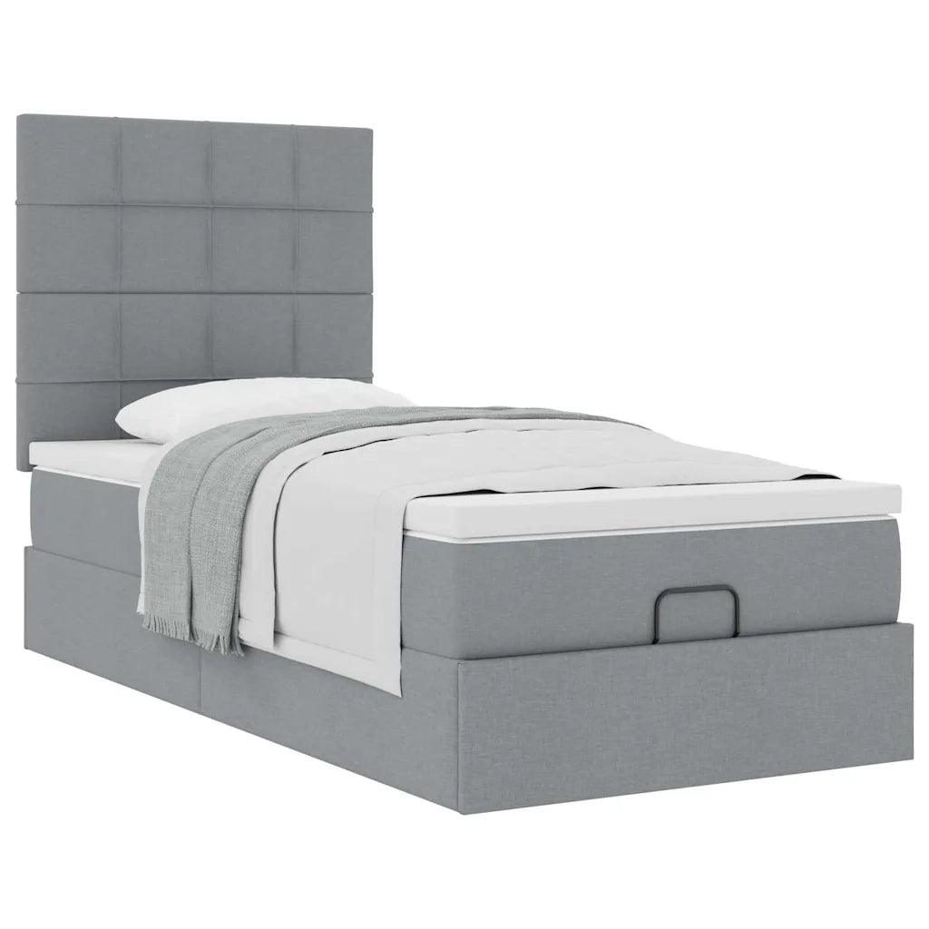 Pouf Letto con Materasso Grigio Chiaro 100x200 cm in Tessuto