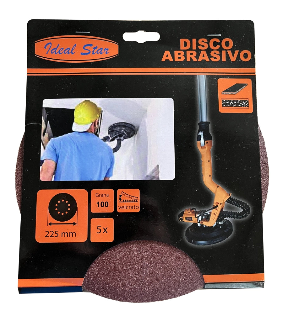 DISCO ABRASIVO VELCRATO PER LEVIGATRICE IDEAL STAR Ø 225 Grana 240 - Conf. 5 pezzi - IDEAL STAR