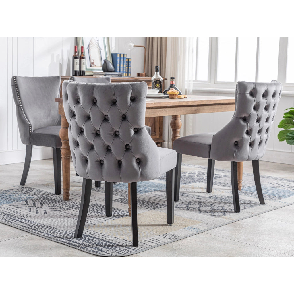 SEDIA da pranzo in velluto grigio con gambe in legno massello