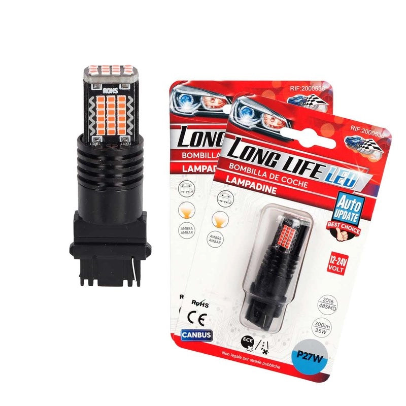 2 Pezzi LED 3157 T25 P27/W 54mm Lampade Auto Camion 12V 24V Canbus 48 SMD 2016 300lm 3.5W Mono Filamento Giallo Ambra
