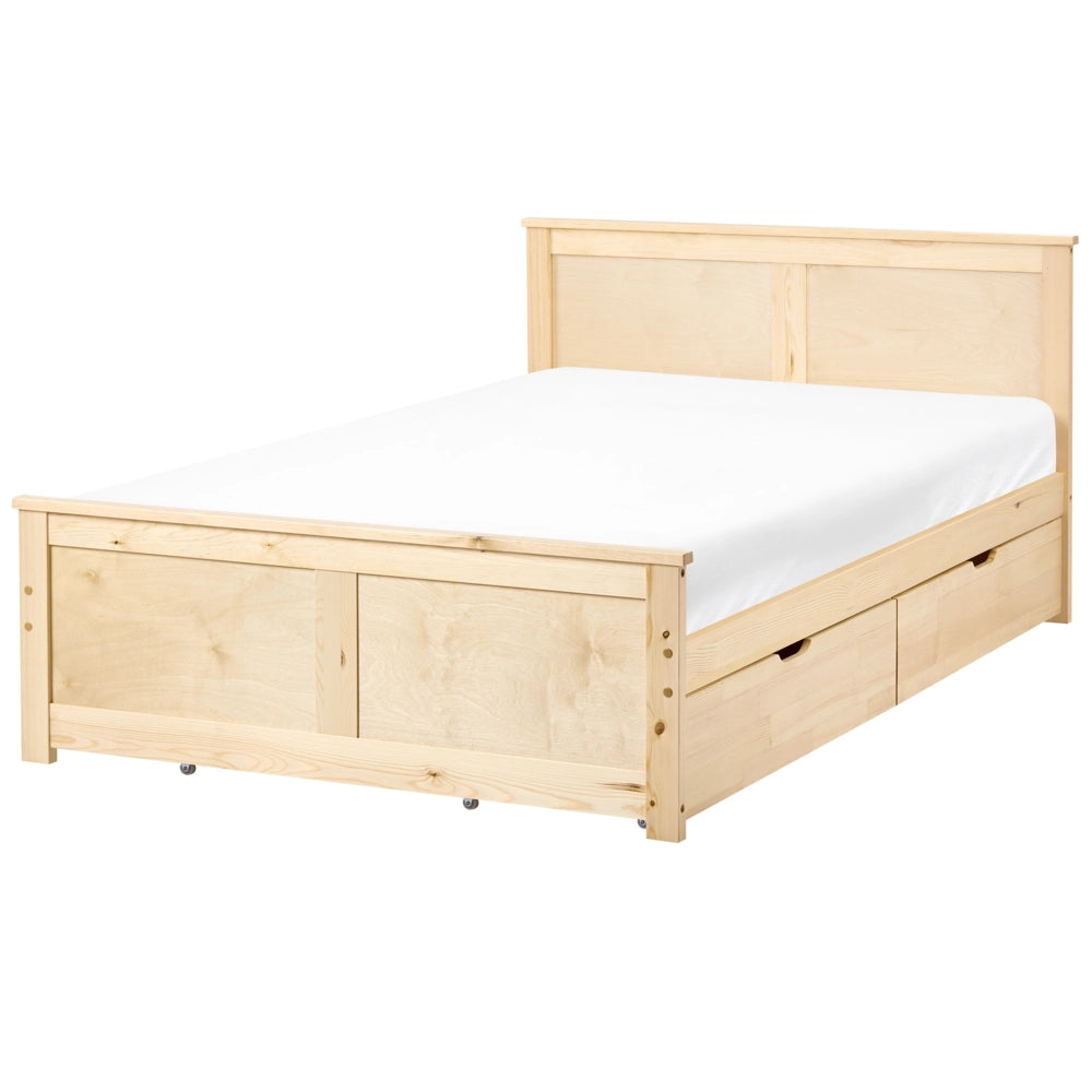 Letto con 4 cassetti in legno di pino naturale e MDF di betulla 120 x 200 cm con testiera in stile scandinavo