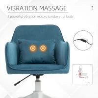Sedia da Ufficio in Velluto con Funzione Massaggio e Cuscino Lombare Integrato, Altezza Regolabile, Girevole a 360°, Blu