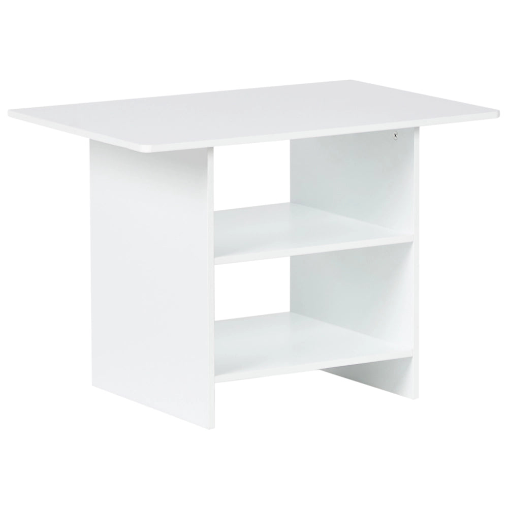 Set per bambini a 2 posti Tavolo con sedie MDF bianco e grigio Due scatole in tessuto non tessuto Cameretta per bambini alla moda