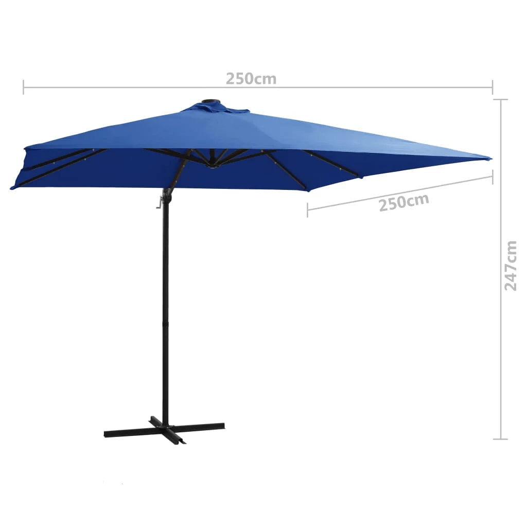 Ombrellone da giardino a sbalzo con illuminazione a LED e palo in acciaio 250 x 250 cm azzurro 02_0008446
