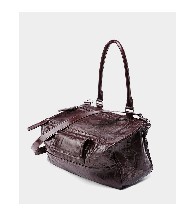 Borsa a tracolla da donna in vera pelle marrone