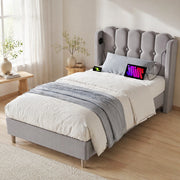 LETTO Imbottito 90x200 cm Grigio in lino con USB e USB-C