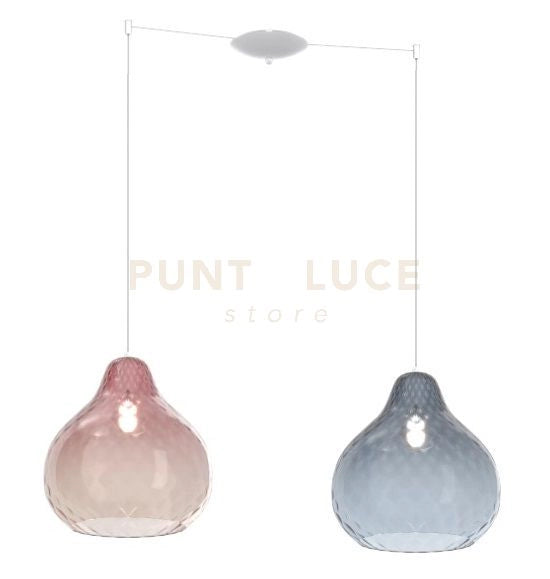 SOSPENSIONE BIANCO 2 LUCI SPOSTABILE VETRI (1 GRANDE ZAFFIRO + 1 GRANDE RUBINO) 1191BI-S2 SG-ZR
