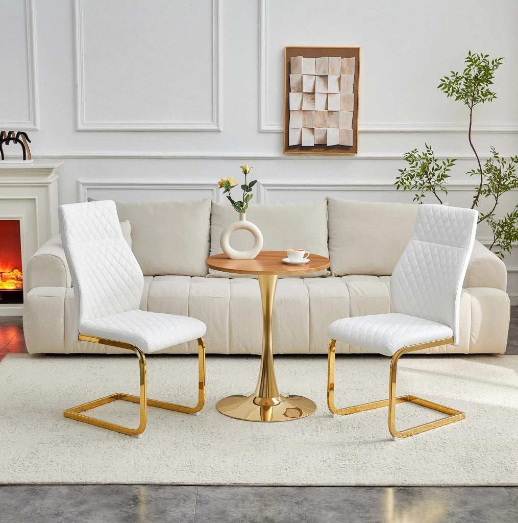 Set tavolo e sedie bianco e oro con piano MDF e rivestimento in PU