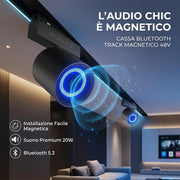 Cassa Speaker Bleutooth per Binario Track Magnetico 48V 20W Audio HI-FI Stereo Negozio Ristorante Showroom