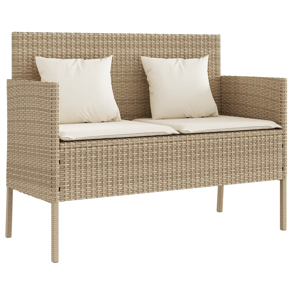 Panca da Giardino con Cuscini-Sgabello-Panca da esterno Beige in Polyrattan 765304