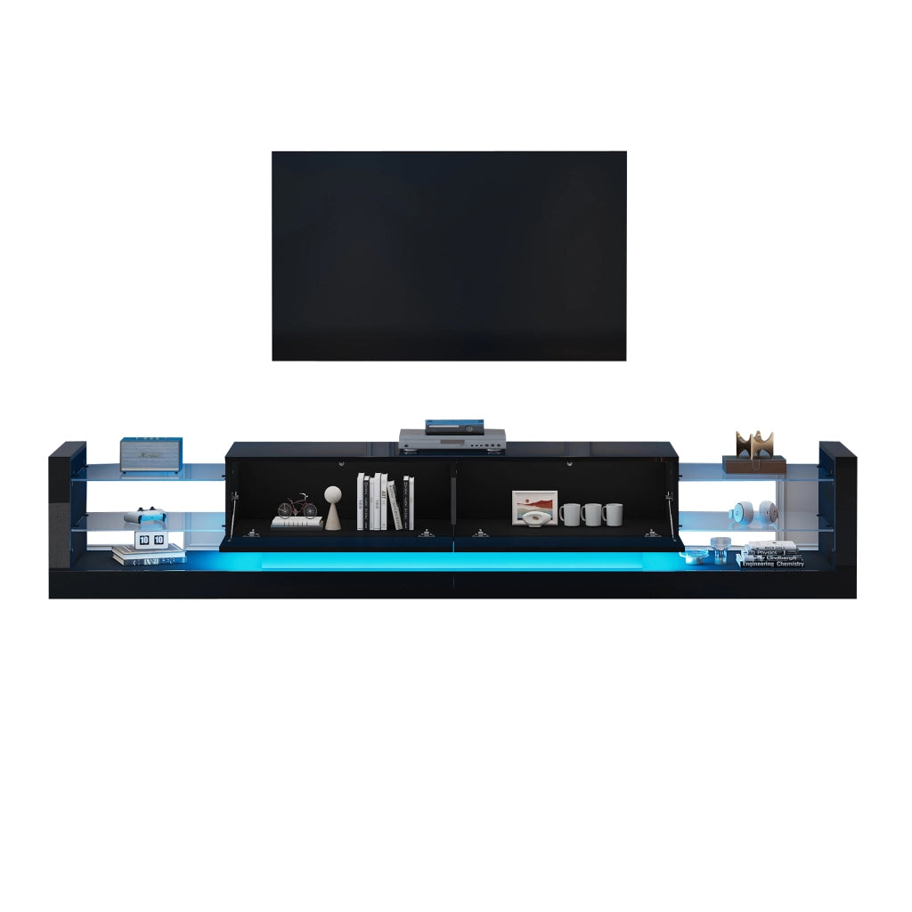 Cassettiera per TV nera in truciolato lucido; lunghezza 181 cm