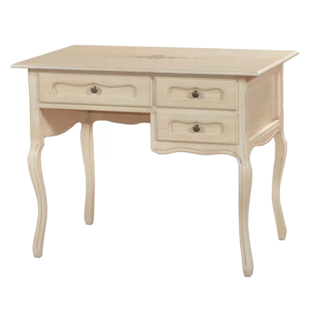 Scrivania in legno avorio pennellato con decori l.100 p.60 h.79 - Mobili 2G