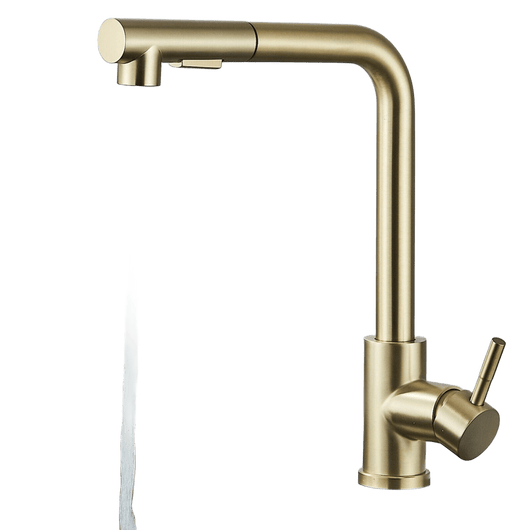 FELIX | rubinetto estraibile di alta qualità in acciaio inox oro opaco | miscelatore bocca dritta | rubinetto catering alta pressione 360° 2 attacchi