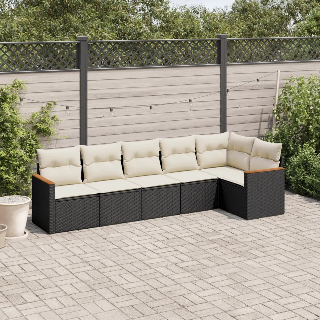 Set Divano da Giardino 6 pz con Cuscini Nero in Polyrattan 3225986