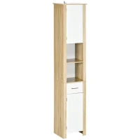 kleankin Mobile Bagno Alto in Truciolato con un Cassetto, 2 Armadietti e 2 Ripiani Aperti Regolabili, 37x30x184 cm