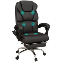 Poltrona da Ufficio Massaggiante in Finta Pelle con Poggiapiedi e Reclinazione, Marrone