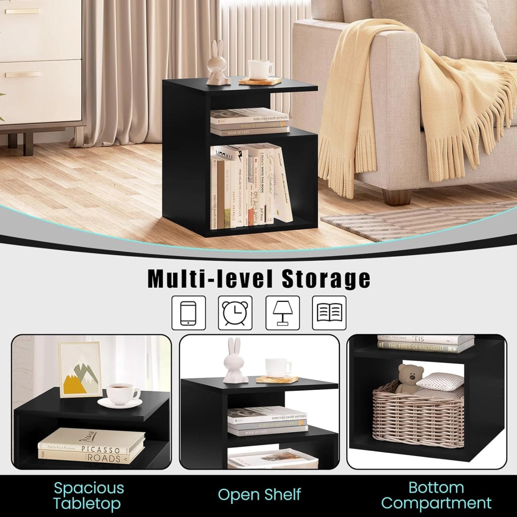 Set di 2 Comodini a 3 Ripiani, Tavolini da Notte Bianchi Moderni per Camera da Letto, Mobili Salvaspazio, in Legno, 35x35x41,5 cm