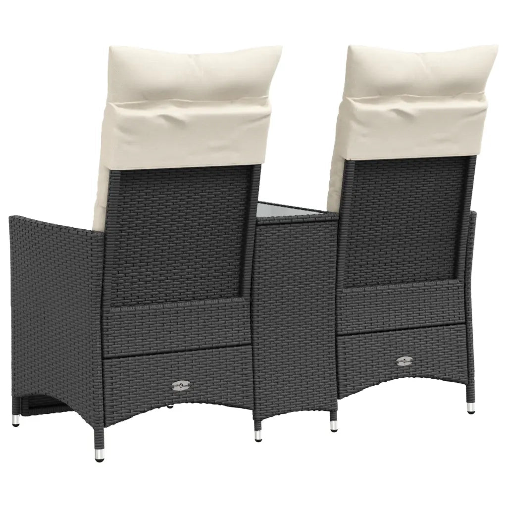 Divano Giardino Reclinabile 2Posti con Tavolino-Sofa da Giardino-Divanetto da esterno Nero Polyrattan 861873