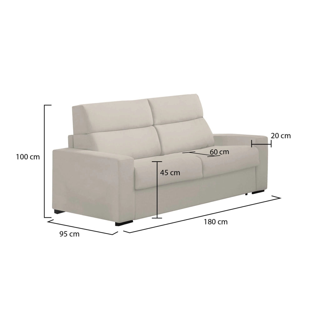 Vialfre, Divano Fisso 2 Posti Sfoderabile Made in Italy, 180x95x100h cm Beige
