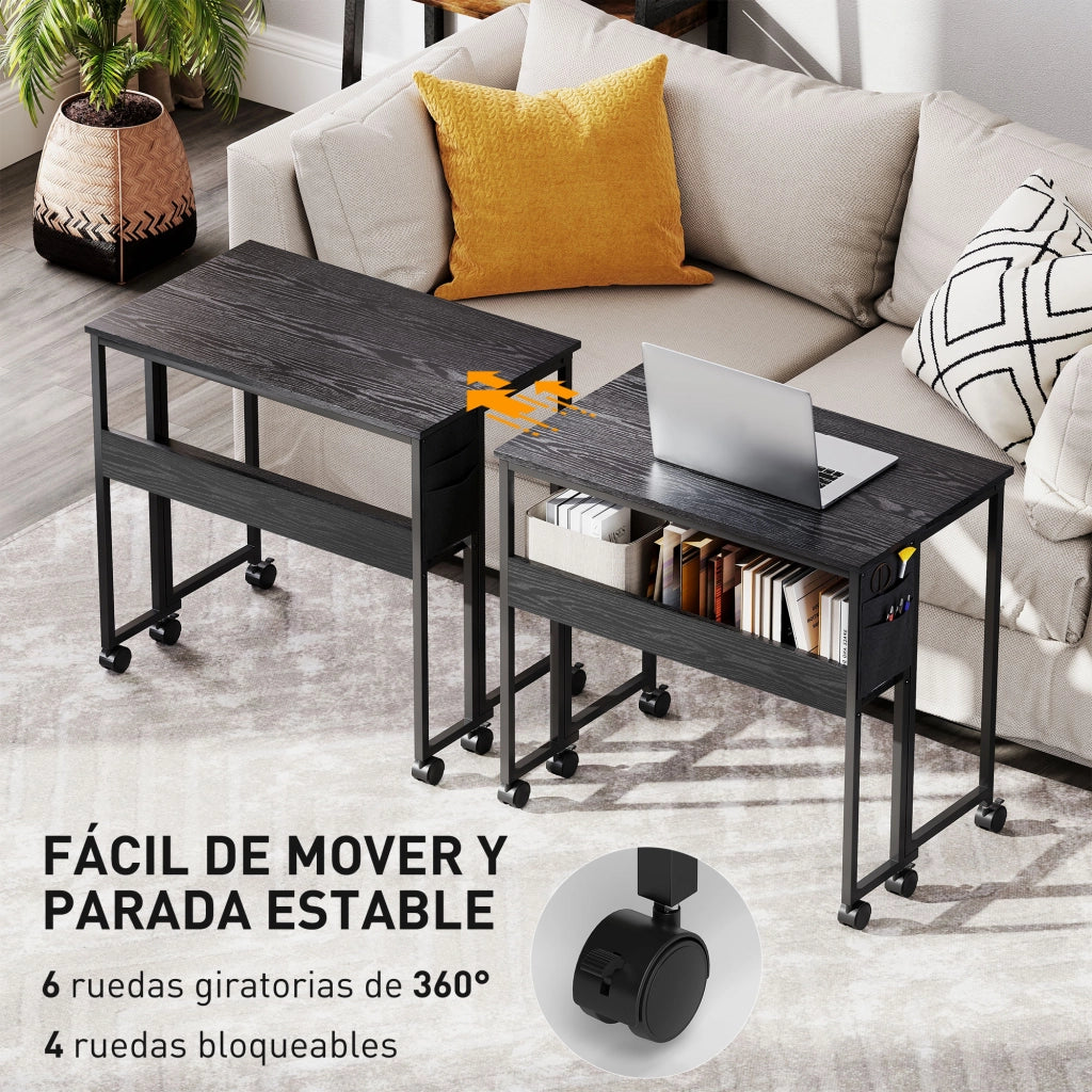 Scrivania Pieghevole con Ruote e Ripiano ¨C Zephmum ¨C Nero 80x50x75 cm