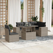 Set Divano da Giardino 6pz con Cuscini Grigio Chiaro Polyrattan