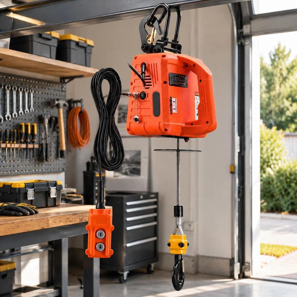 Electric Winch, 500 Kg Lifting Capacity, 3-in-1 Electric Hoist, 1500 W, 7.6 M Lifting Height, 5 M/min, With Manual, Wired & Wireless Remote Control For Factory, Warehouse & Garage