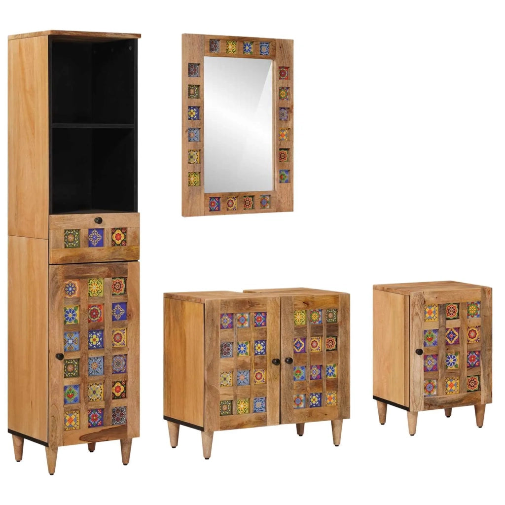 Set di mobili per il bagno con cassetto 4 pcs Naturale