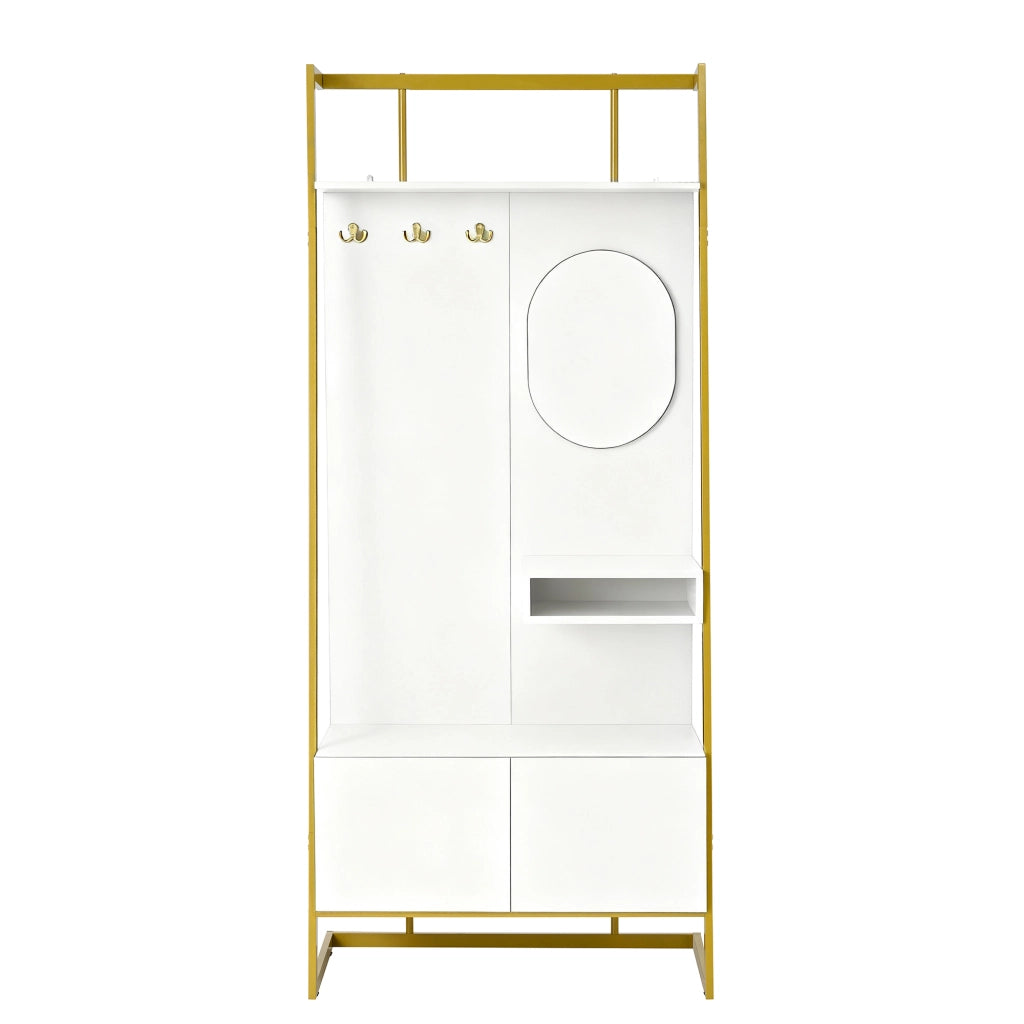 Ensemble de meubles de salon armadio da ingresso con specchio, ganci e ripiani, in MDF bianco