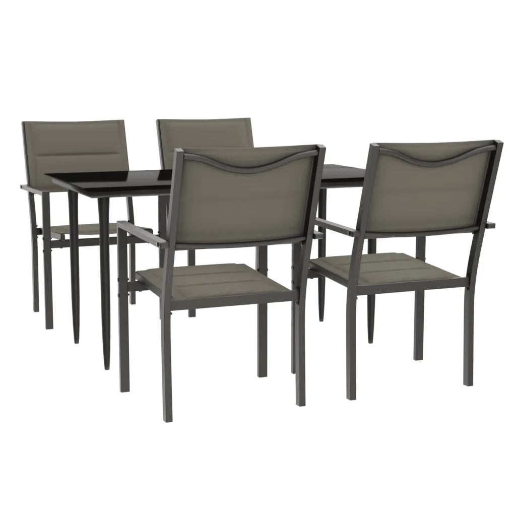 Set da Pranzo da Giardino 5 pz Nero in Acciaio e Textilene