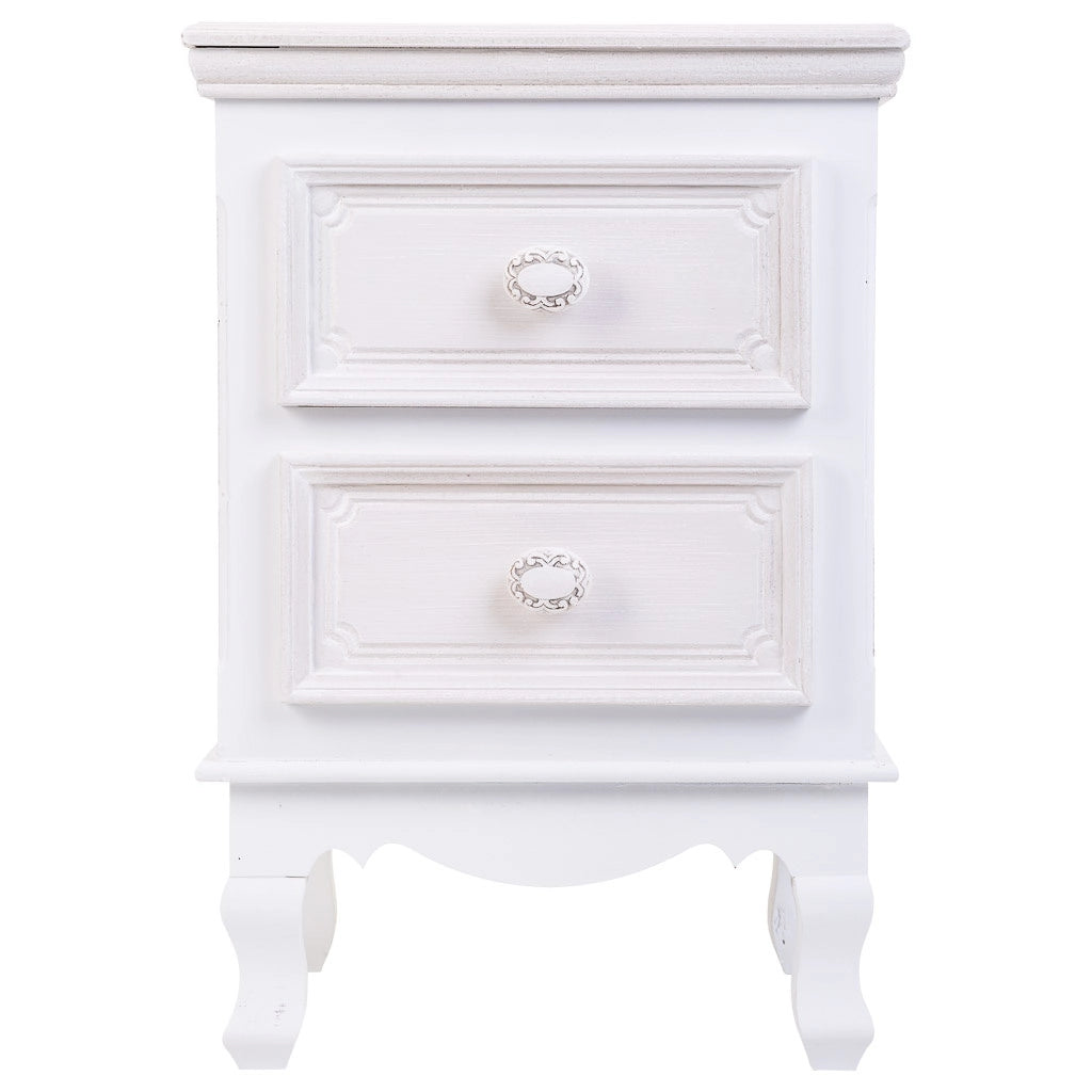 Comodino in legno con 2 cassetti bianchi 37x33,5x53.