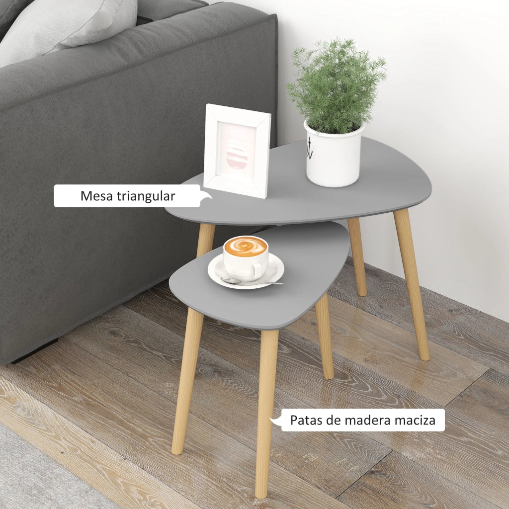 Set 2 Tavolini da Caff¨¨ Impilabili ¨C Xylo ¨C Legno Naturale e Grigio 59,5x39,5x45 cm