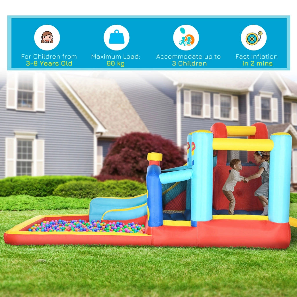 Castello Giostra Gonfiabile 435x245x200 cm con Scivolo Piscina e Pompa Multicolor