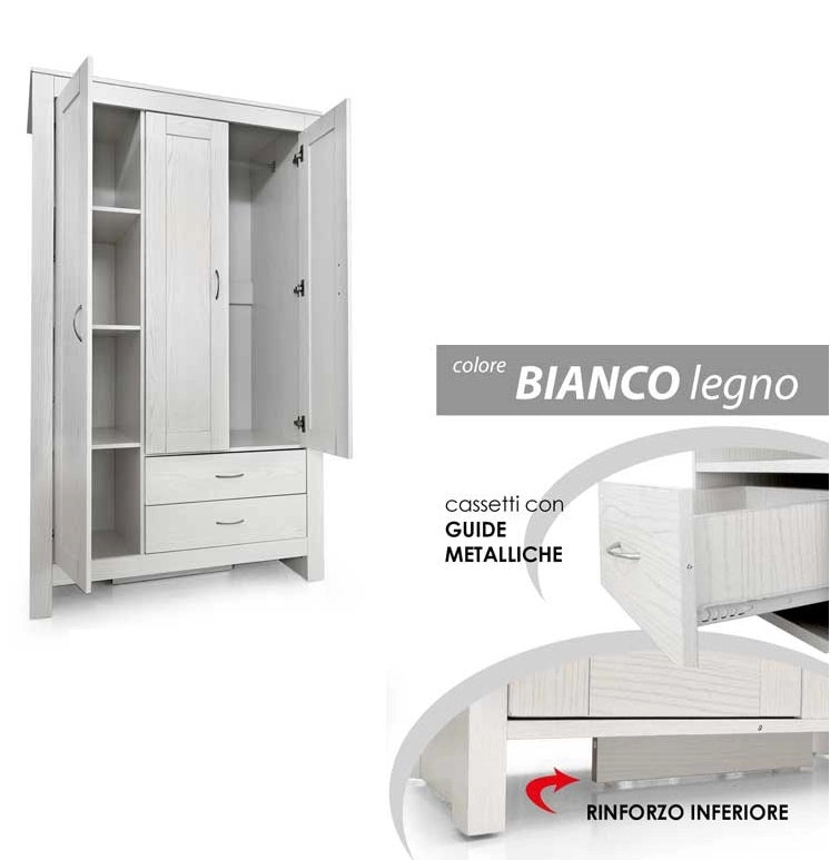 ARMADIO  CON DUE CASSETTI E UN ANTA INTERNA 109X52X180 CM BIANCO